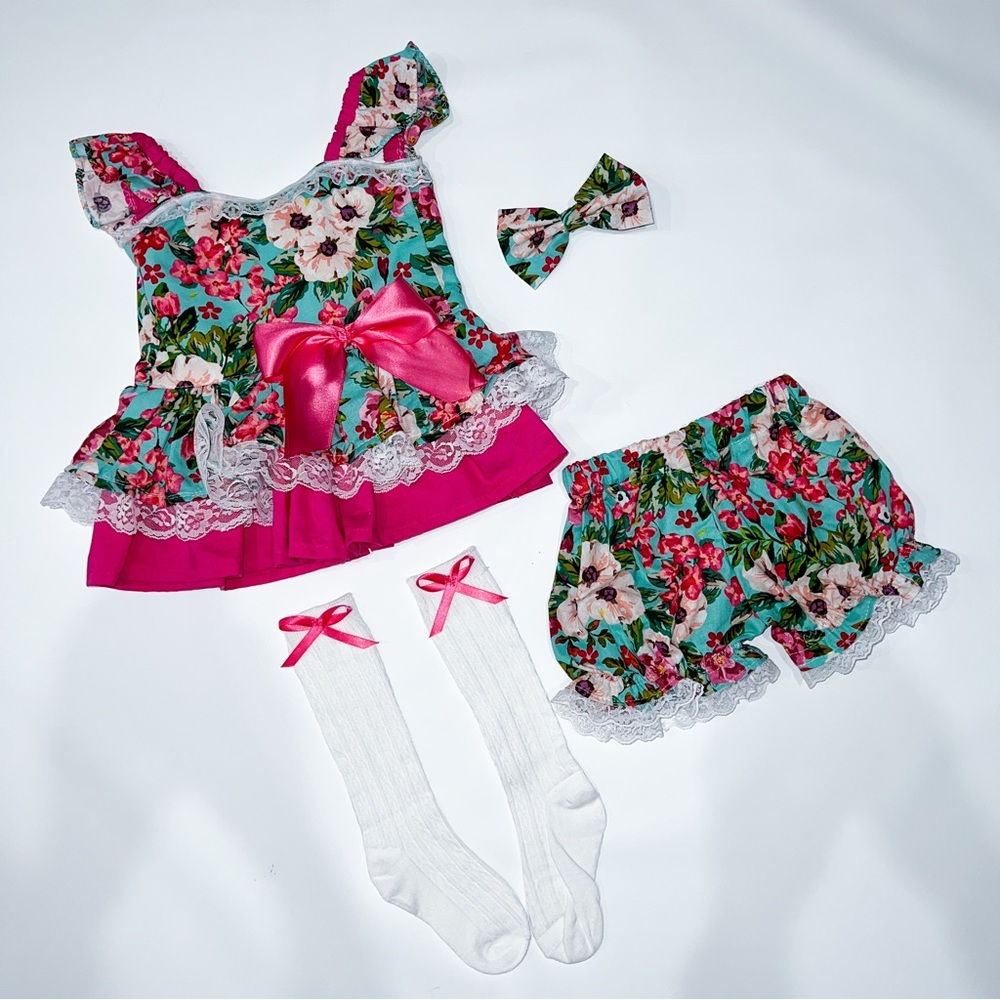 Pink and Teal Floral Pageant Casual 18/2T